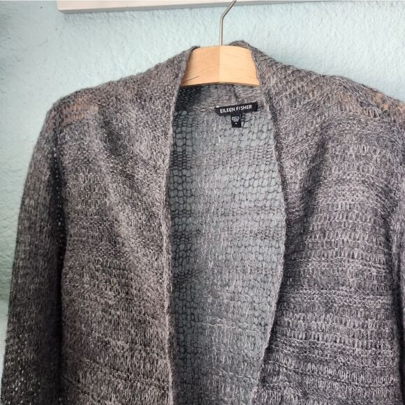Eileen fisher alpaca and wool blend open front loose knit tunic style cardigan - Picture 3 of 9